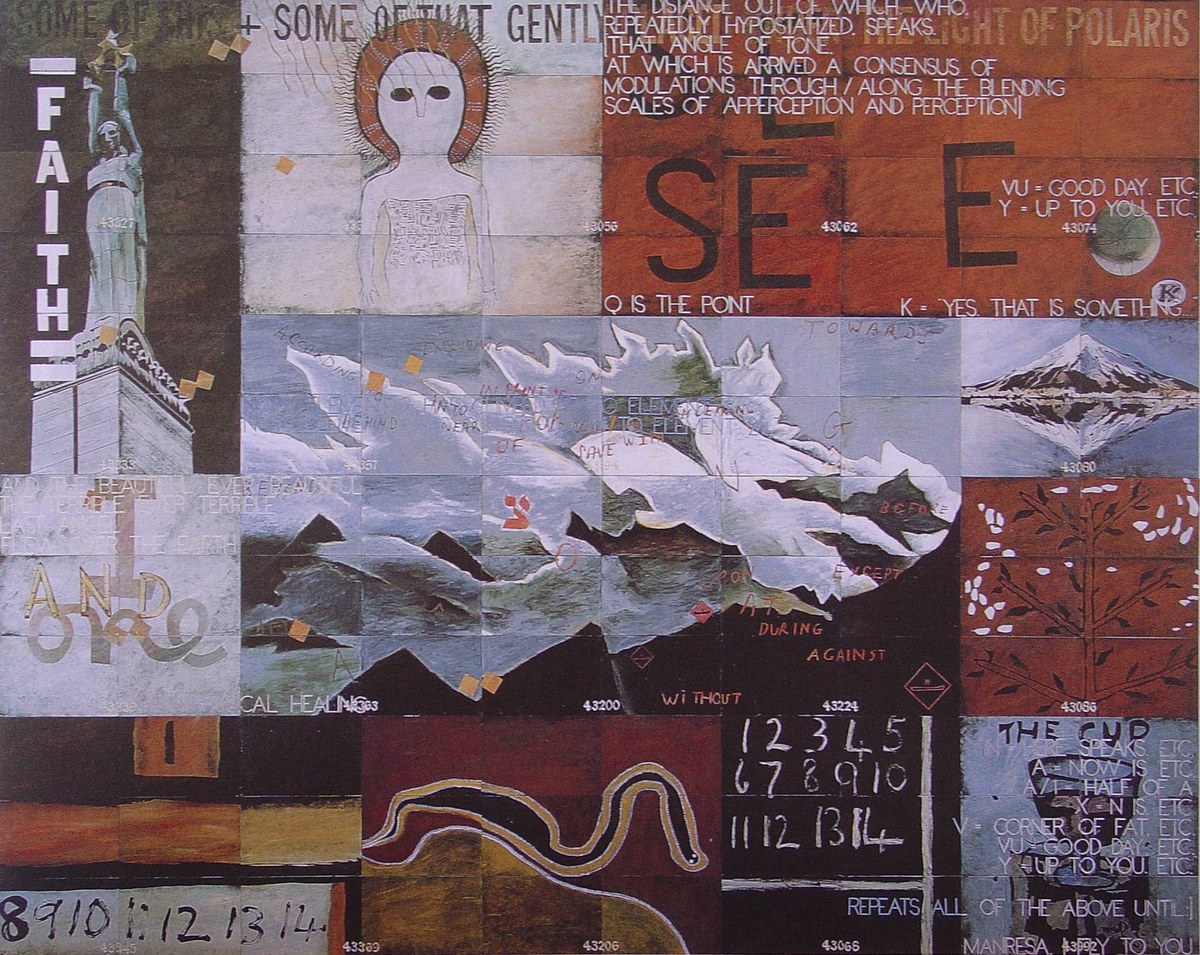 Warrior of Light, a collage painting by Imants Tillers, shown in full.